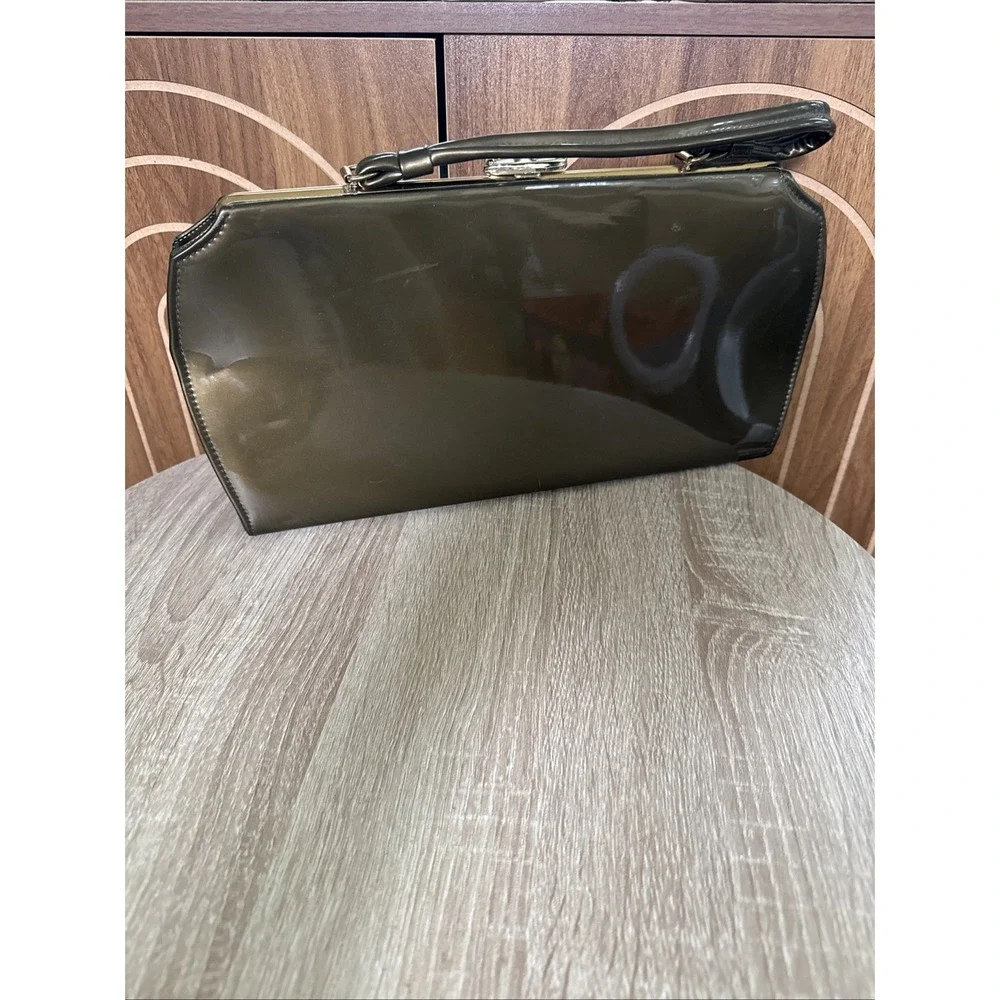 Vintage 1950's '60's Patent Olive Green Purse